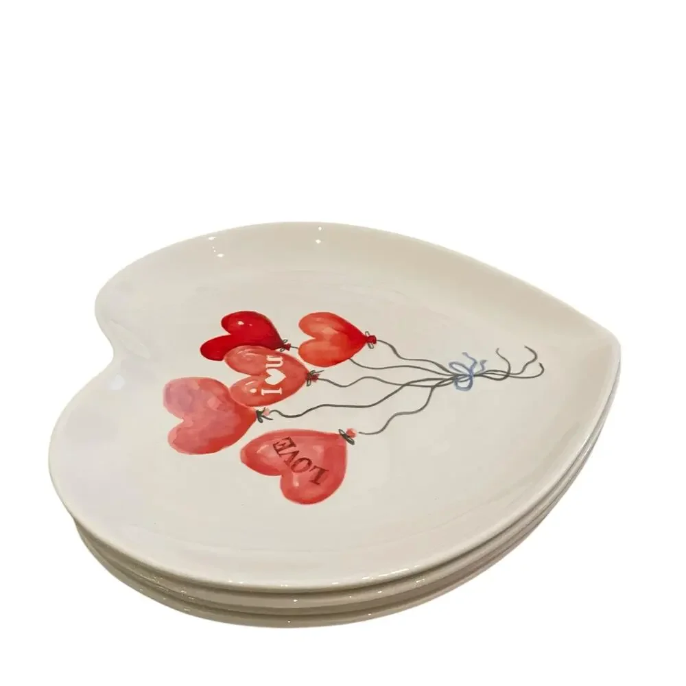 4pc Maxcera Valentine Heart Shaped Dinner Plates 10in Red Heart Balloons New